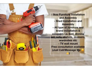 Furniture assembly, shed assembly and TV wall mount installation